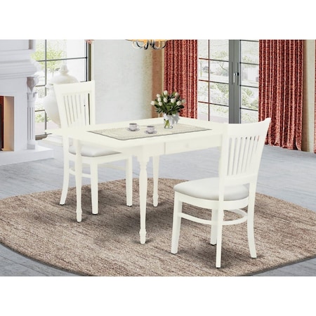 East West Furniture 3 Piece Monza Kitchen Dining Table Set - Linen White MZVA3-LWH-C